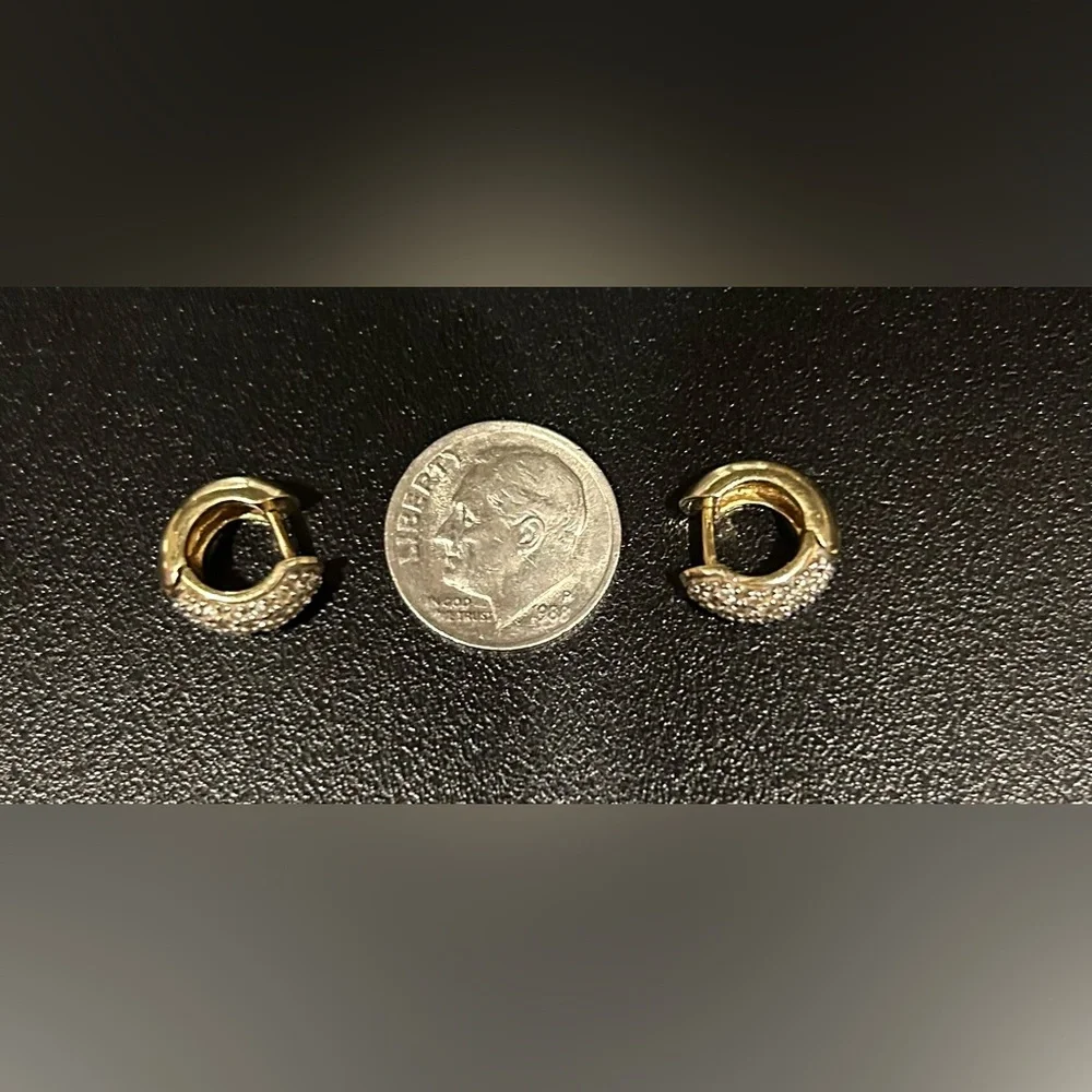 18 Karat Gold and Pave Diamond Huggie Earrings - Picture 11 of 13